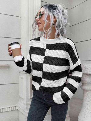 Awesome Fall Striped Two Tone Sweater - MXSTUDIO.COM