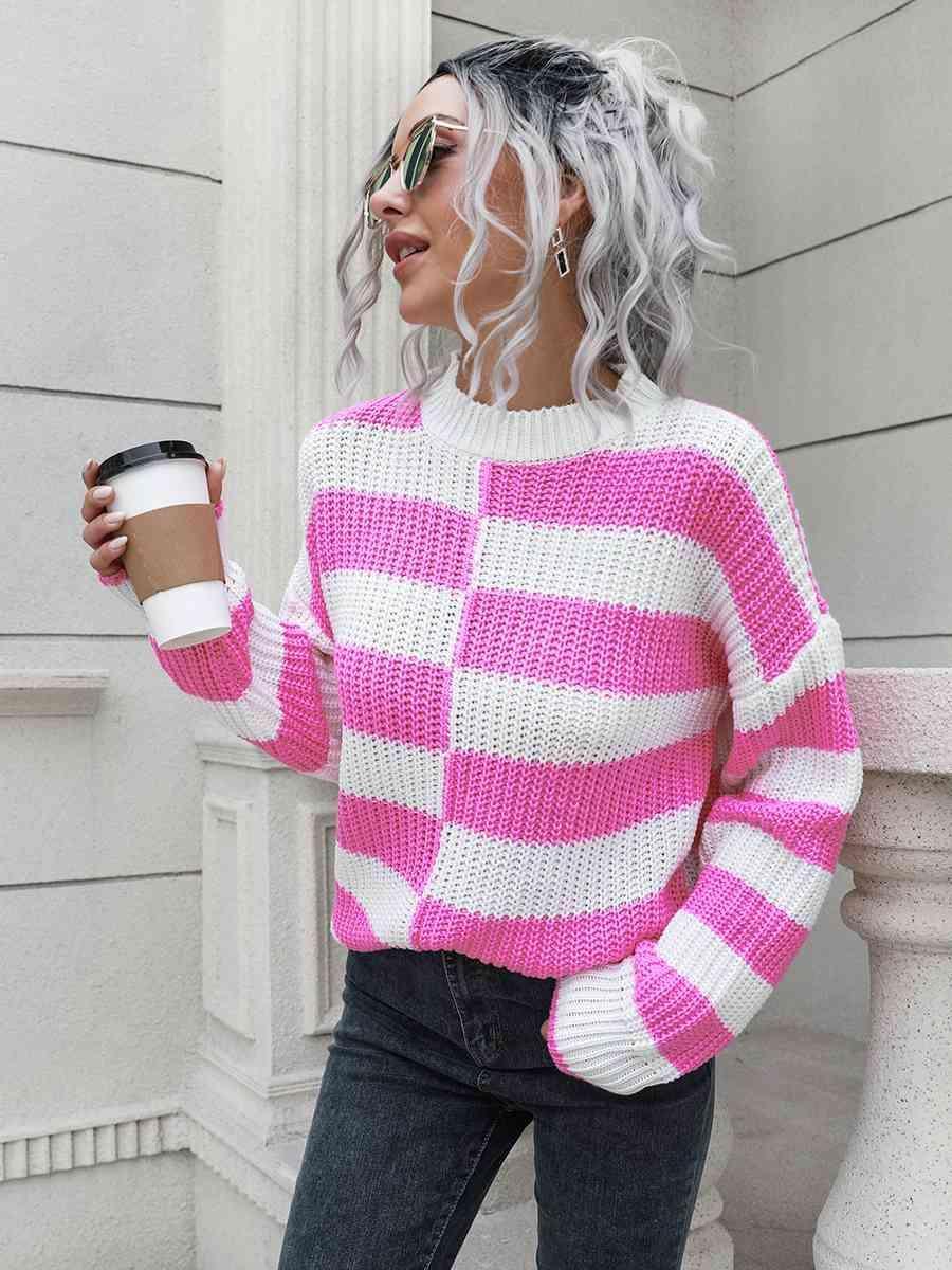 Awesome Fall Striped Two Tone Sweater - MXSTUDIO.COM