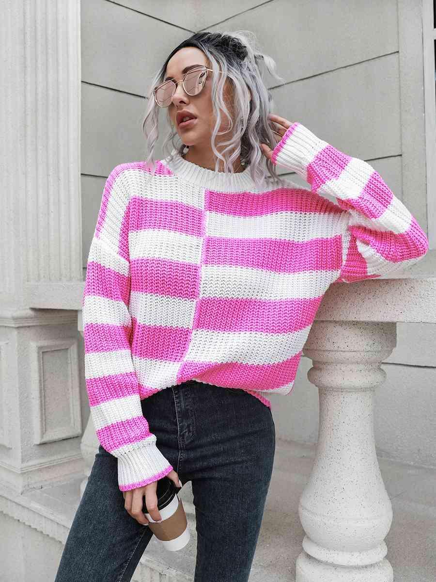 Awesome Fall Striped Two Tone Sweater - MXSTUDIO.COM