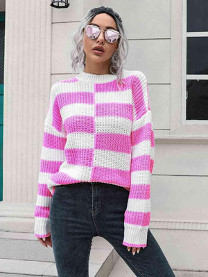 Awesome Fall Striped Two Tone Sweater - MXSTUDIO.COM