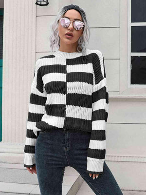 Awesome Fall Striped Two Tone Sweater - MXSTUDIO.COM