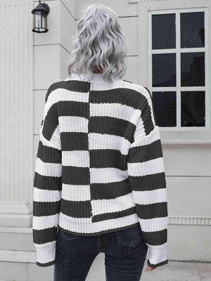 Awesome Fall Striped Two Tone Sweater - MXSTUDIO.COM