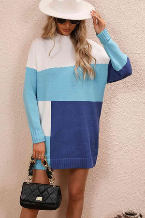 Awesome Warmth Color Block Sweater Dress - MXSTUDIO.COM