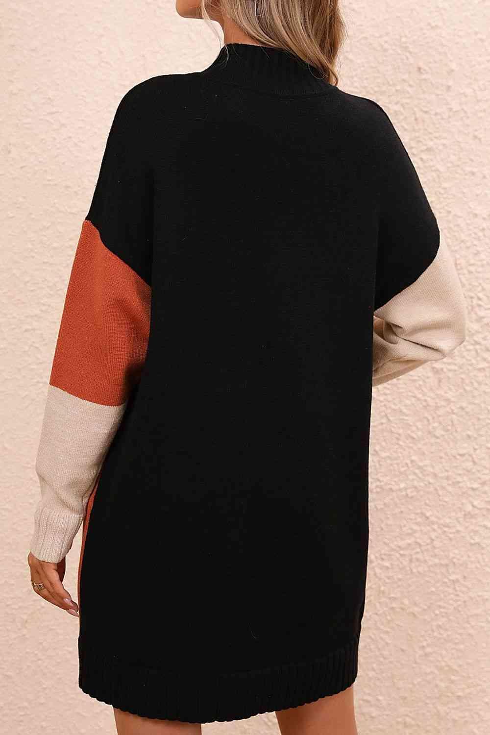Awesome Warmth Color Block Sweater Dress - MXSTUDIO.COM