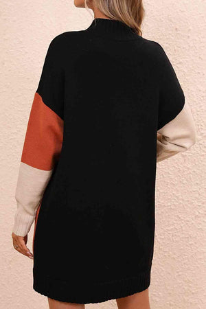 Awesome Warmth Color Block Sweater Dress - MXSTUDIO.COM