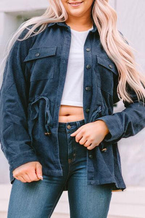 Aztec Inspired Back Print Drawstring Waist Jacket-MXSTUDIO.COM