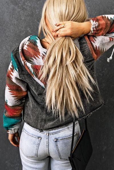a woman with blonde hair wearing a jean jacket