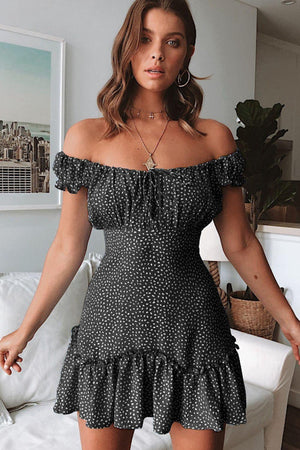 Babelicious Black Ruffle Off Shoulder Mini Dress - MXSTUDIO.COM