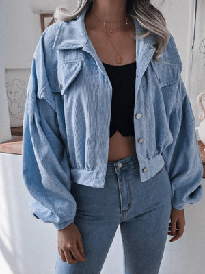 Balloon Cuff Cropped Corduroy Jacket - MXSTUDIO.COM