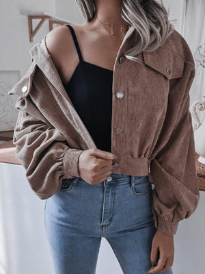 Balloon Cuff Cropped Corduroy Jacket - MXSTUDIO.COM