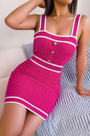 Barbie Girl Square Neck Sleeveless Knit Dress-MXSTUDIO.COM