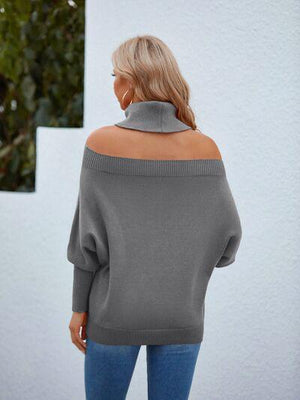 Batwing Sleeve Off Shoulder Turtleneck Sweater-MXSTUDIO.COM