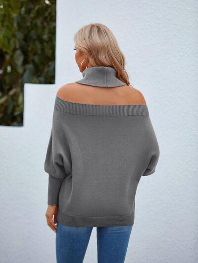 Batwing Sleeve Off Shoulder Turtleneck Sweater-MXSTUDIO.COM