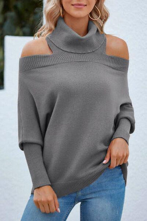 Batwing Sleeve Off Shoulder Turtleneck Sweater-MXSTUDIO.COM