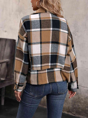 Be Bold And Warm Collared Plaid Zip Up Jacket - MXSTUDIO.COM