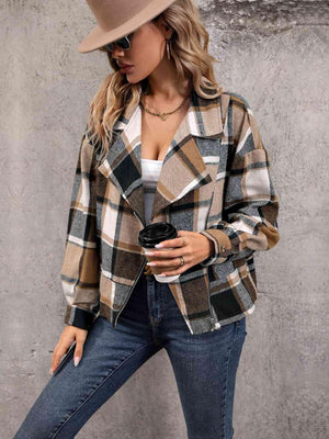 Be Bold And Warm Collared Plaid Zip Up Jacket - MXSTUDIO.COM