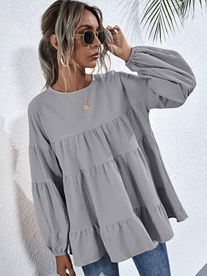 Be Exceptional Tiered Long Sleeve Blouse - MXSTUDIO.COM