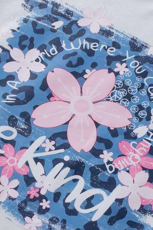 Be Kind Leopard Floral White Graphic Tee Shirt - MXSTUDIO.COM