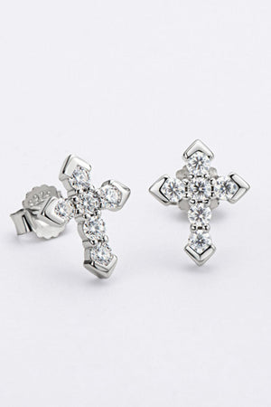 Be Remarkable Cross Moissanite Stud Earrings - MXSTUDIO.COM