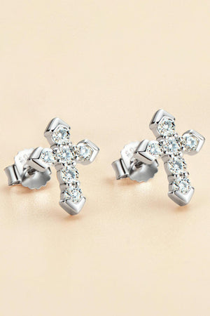 Be Remarkable Cross Moissanite Stud Earrings - MXSTUDIO.COM