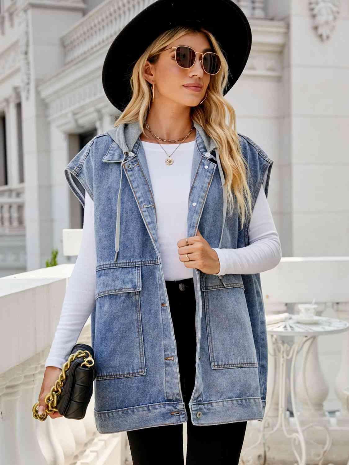 Be Unique Hooded Denim Sleeveless Top - MXSTUDIO.COM