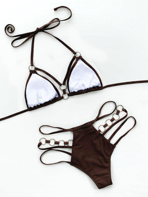 a bikini top and a bikini bottom with ties