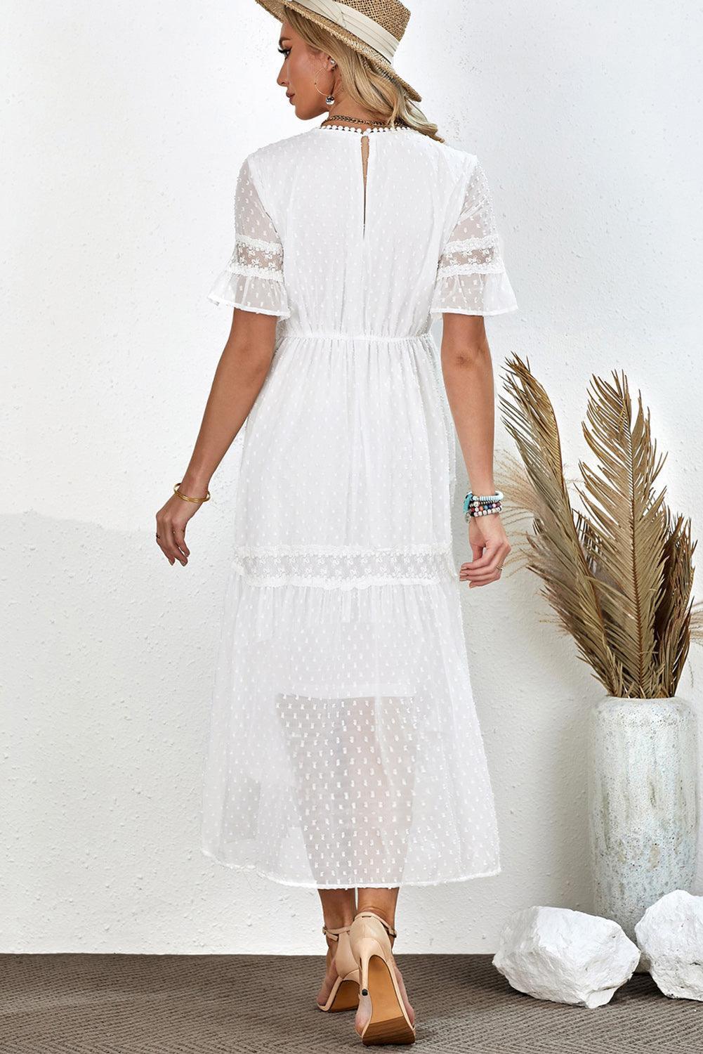 Beach Wedding Look A-Line Swiss Dot Midi Dress - MXSTUDIO.COM