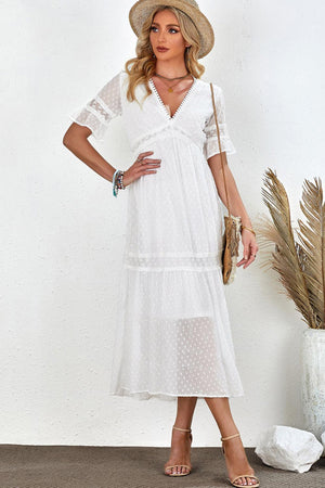 Beach Wedding Look A-Line Swiss Dot Midi Dress - MXSTUDIO.COM