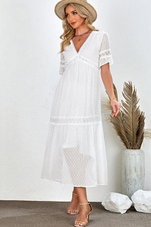 Beach Wedding Look A-Line Swiss Dot Midi Dress - MXSTUDIO.COM