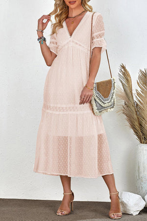 Beach Wedding Look A-Line Swiss Dot Midi Dress - MXSTUDIO.COM