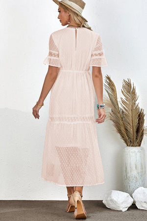 Beach Wedding Look A-Line Swiss Dot Midi Dress - MXSTUDIO.COM