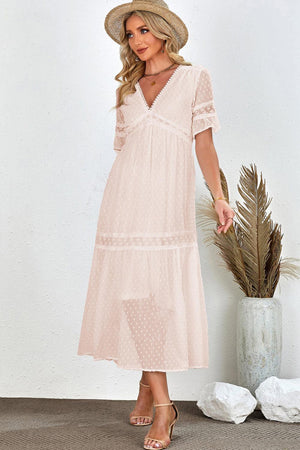 Beach Wedding Look A-Line Swiss Dot Midi Dress - MXSTUDIO.COM