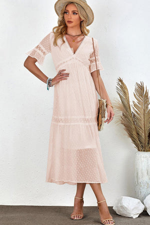 Beach Wedding Look A-Line Swiss Dot Midi Dress - MXSTUDIO.COM