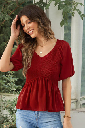 Beauty In Imperfections Smocked Peplum Blouse - MXSTUDIO.COM