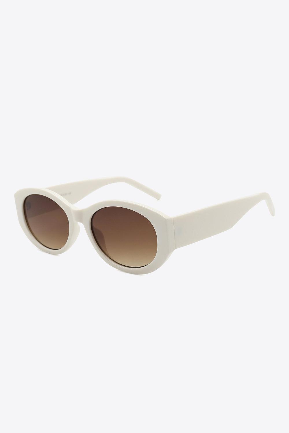 Beige Frame Oval Shape Polycarbonate Sunglasses - MXSTUDIO.COM