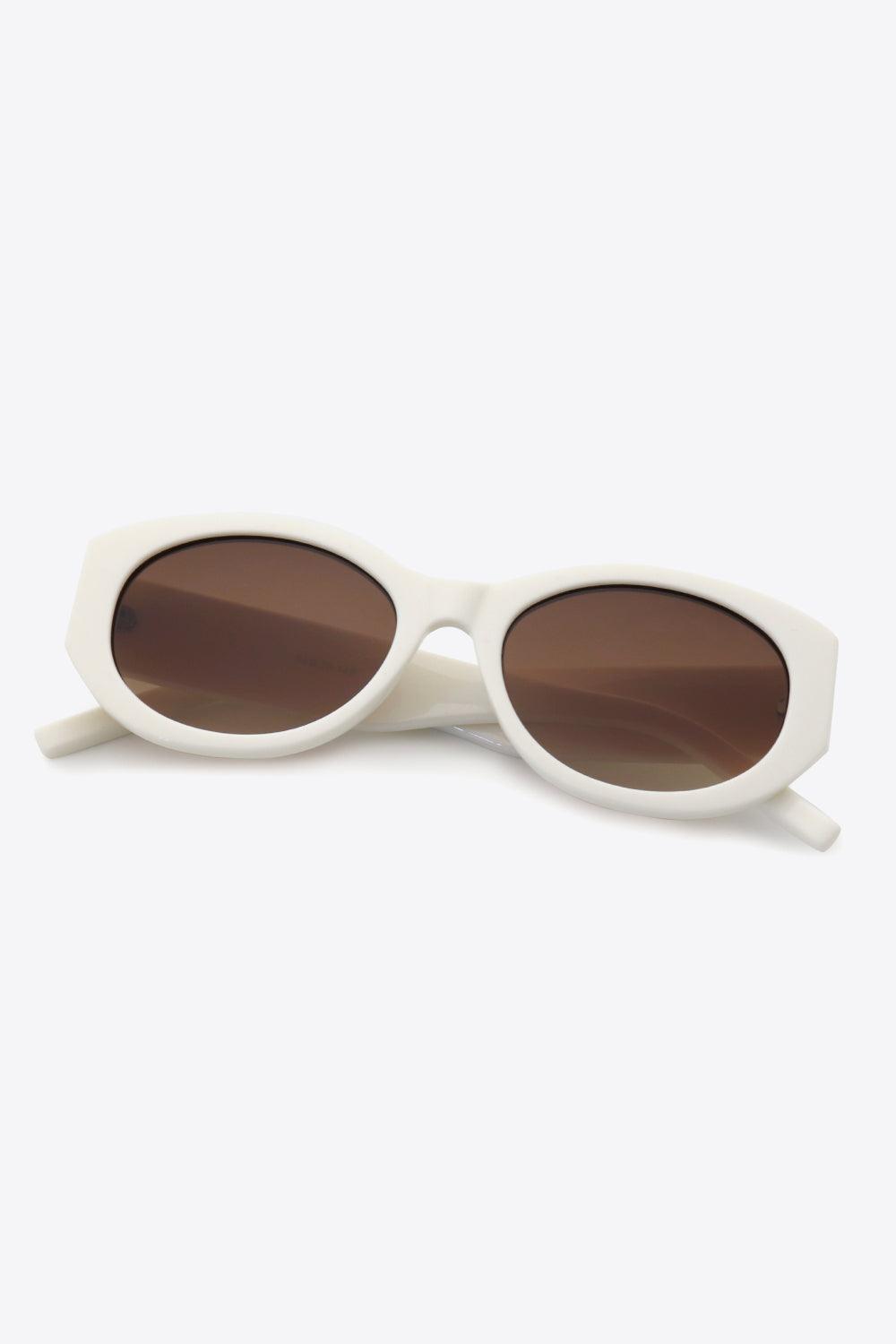 Beige Frame Oval Shape Polycarbonate Sunglasses - MXSTUDIO.COM