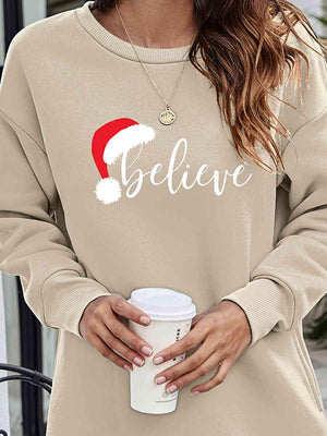 Believe Graphic Tunic Christmas Sweatshirt-MXSTUDIO.COM