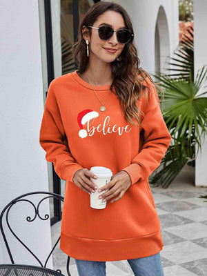 Believe Graphic Tunic Christmas Sweatshirt-MXSTUDIO.COM