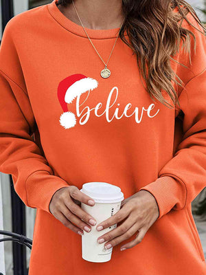 Believe Graphic Tunic Christmas Sweatshirt-MXSTUDIO.COM