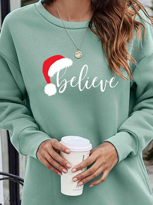 Believe Graphic Tunic Christmas Sweatshirt-MXSTUDIO.COM