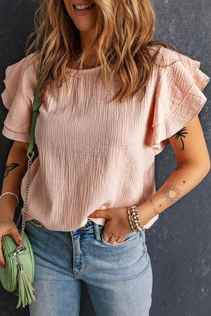 Best Me Ever Textured Pink Short Sleeve Blouse - MXSTUDIO.COM