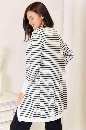 Black And White Longline Womens Striped Cardigan - MXSTUDIO.COM