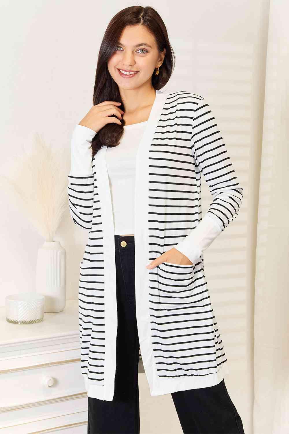 Black And White Longline Womens Striped Cardigan - MXSTUDIO.COM