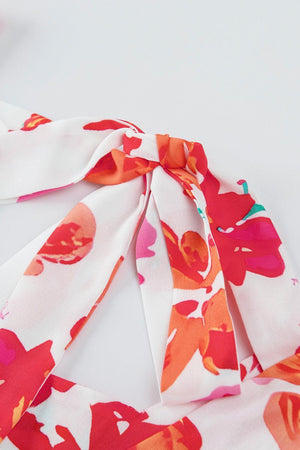 Blissfully Blossoming Tie Back Floral Short Sleeve Blouse - MXSTUDIO.COM