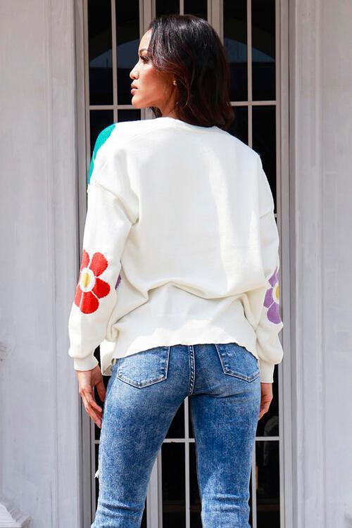 Blossoming Knit White Floral Cardigan-MXSTUDIO.COM