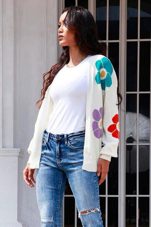 Blossoming Knit White Floral Cardigan-MXSTUDIO.COM