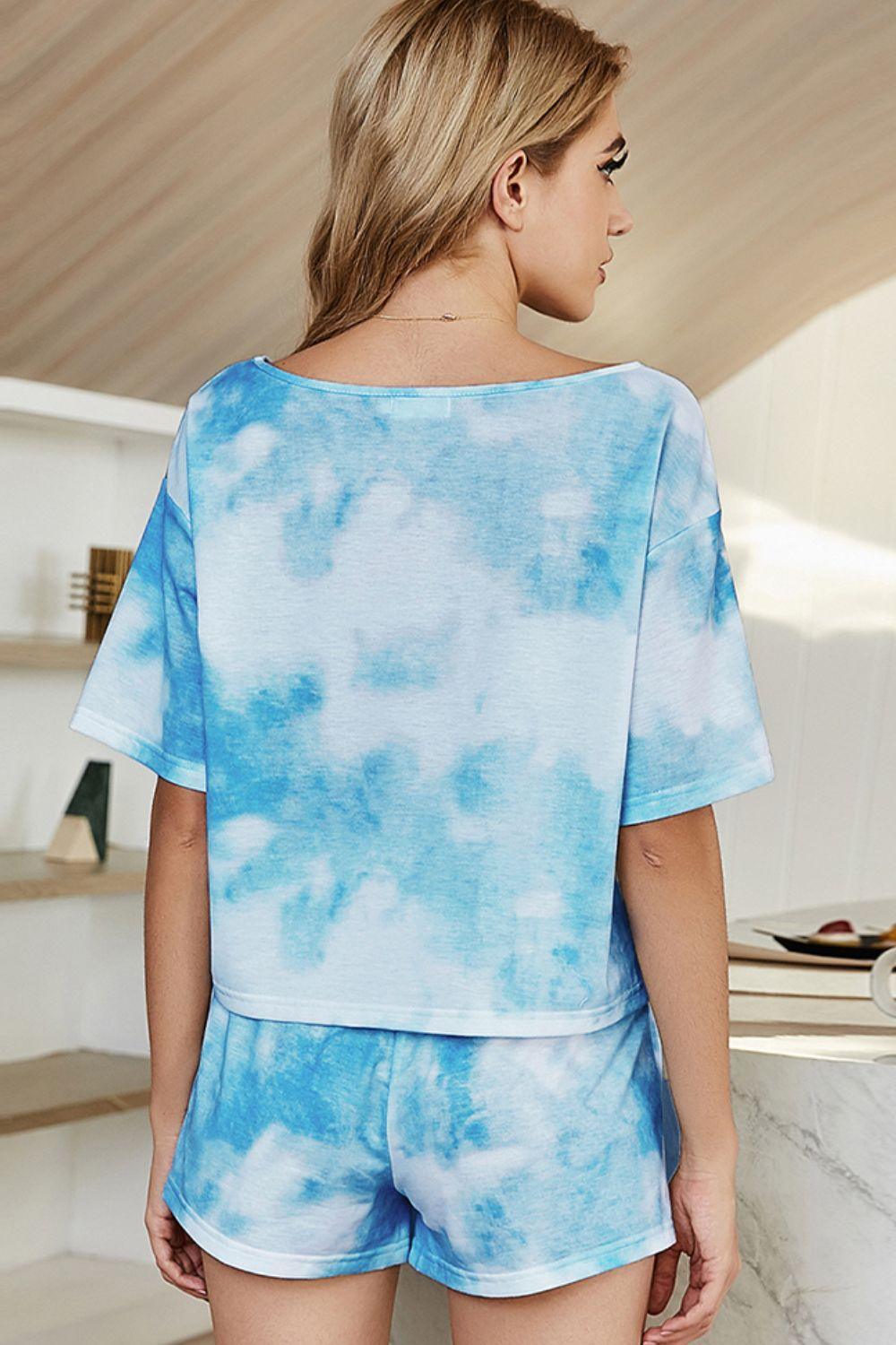 Boat Neck Top And Shorts Tie Dye Lounge Set - MXSTUDIO.COM