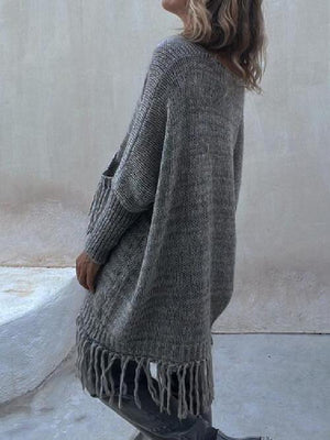 Bohemian Spirit Knit Long Fringe Sweater-MXSTUDIO.COM