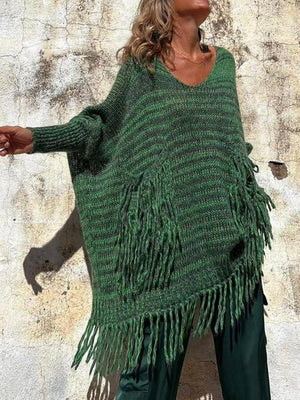 Bohemian Spirit Knit Long Fringe Sweater-MXSTUDIO.COM
