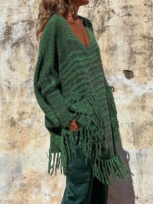 Bohemian Spirit Knit Long Fringe Sweater-MXSTUDIO.COM
